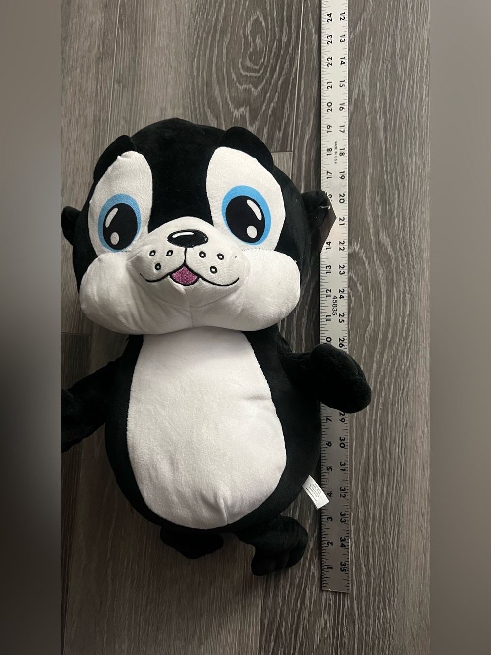 Black & White Puppy Plush Toy with Blue Eyes - Soft Stuffed Animal